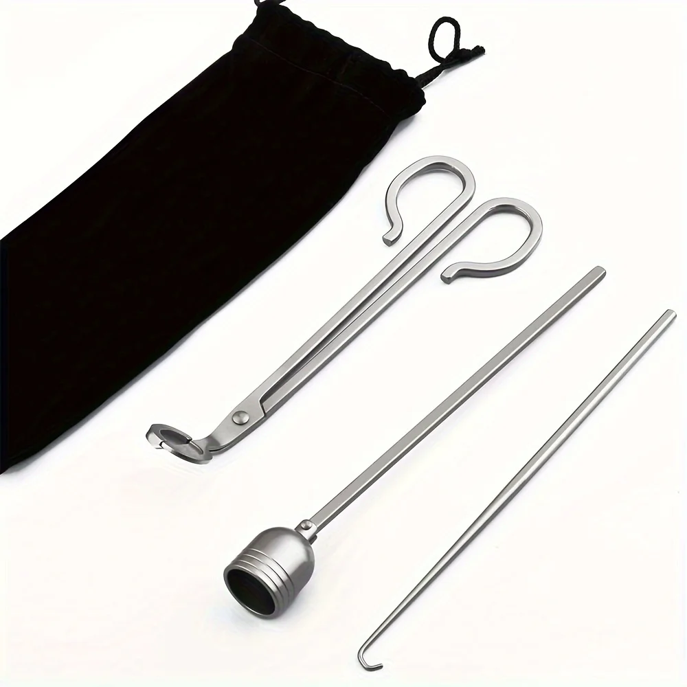 3-piece set of stainless steel candle extinguisher set smokeless wick trimmer and extinguishing tool, suitable for aromatherapy