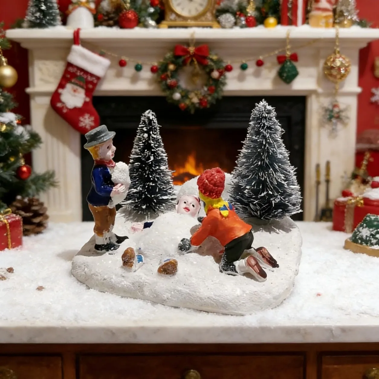 Festive Holiday Village Scene with Playful Children Figurines - Collectible Christmas Decoration
