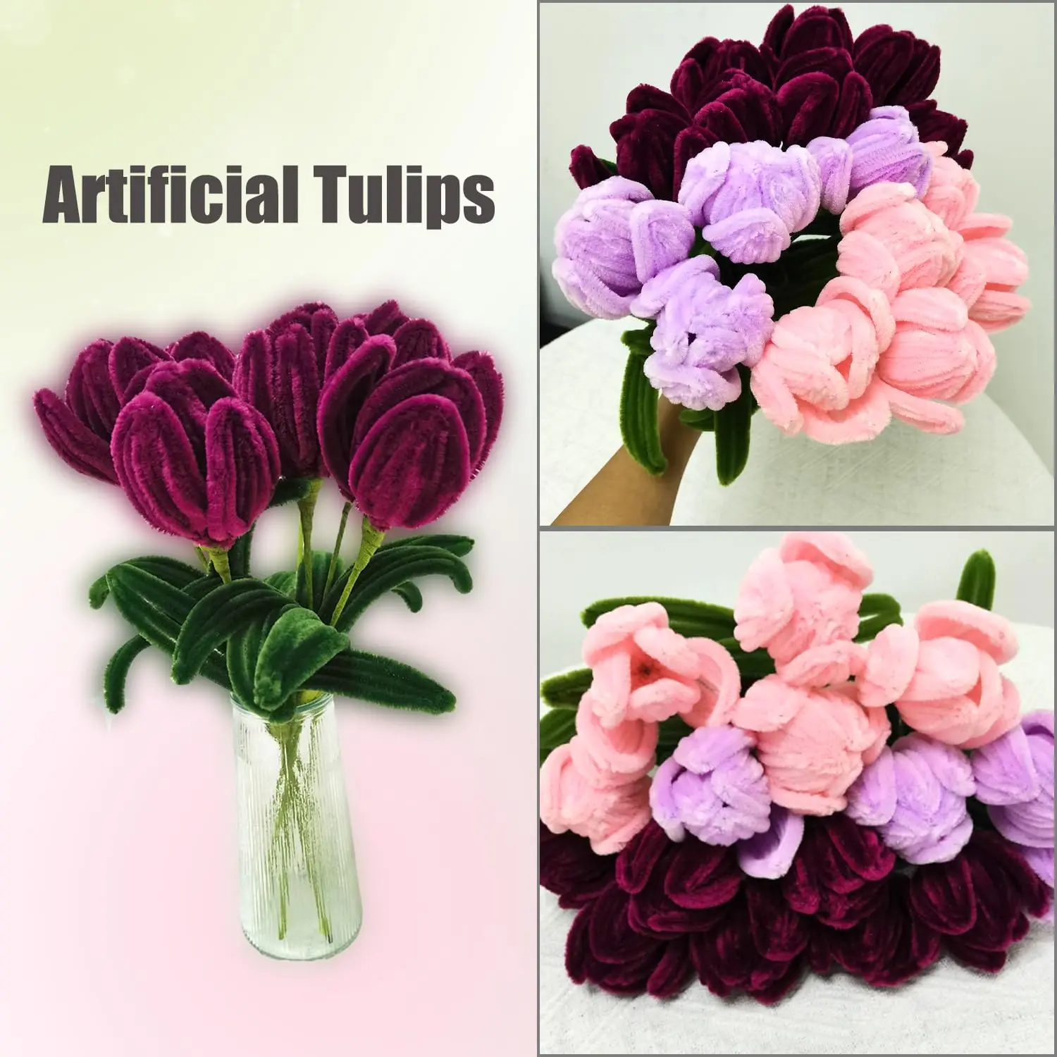 221 Pcs Craft Pipe Clearners Flower Set,Chenille Stem Pipecleaner Kit for Craft Tulip Bouquet Making,DIY Projects and Hol