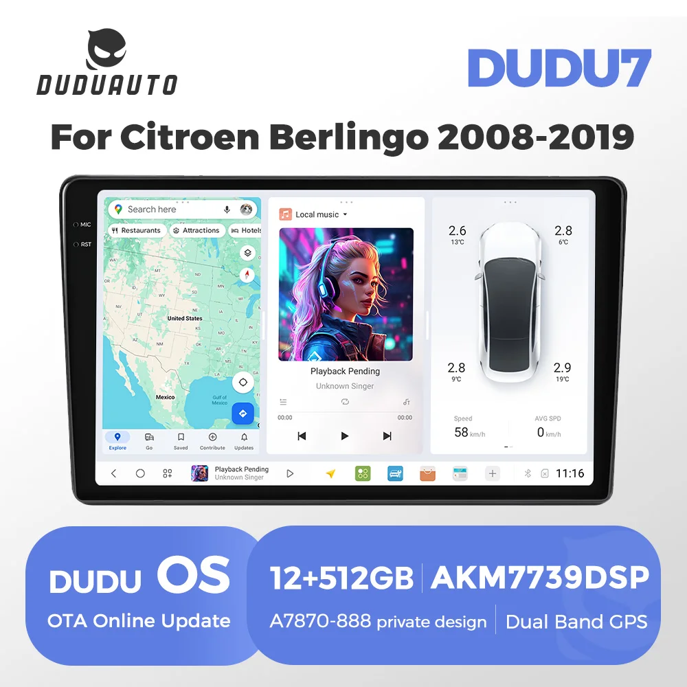 DUDUAUTO DUDU7 AKM7739DSP UIS7870 12GB 512GB Auto Radio Für Citroen Berlingo B9 Peugeot Partner 2008-2019 CarPlay auto 4G WiFi BT