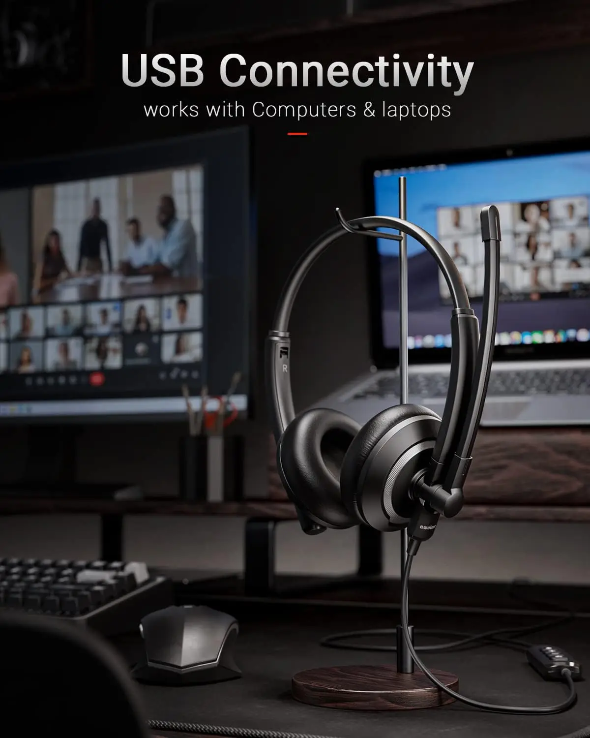 Wired USB Headset with Noise-Cancelling Microphone and In-Line Control