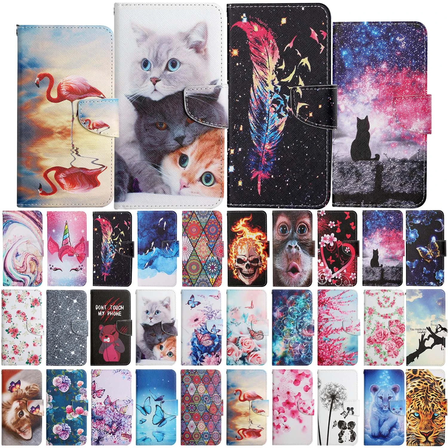 Cute Flower Cat Painted Leather Flip Case For Samsung Galaxy S8 Plus S9 S10 S20 S21 S22 Ultra Wallet Card Holder Phone Cover galaxy s22+ wallet case