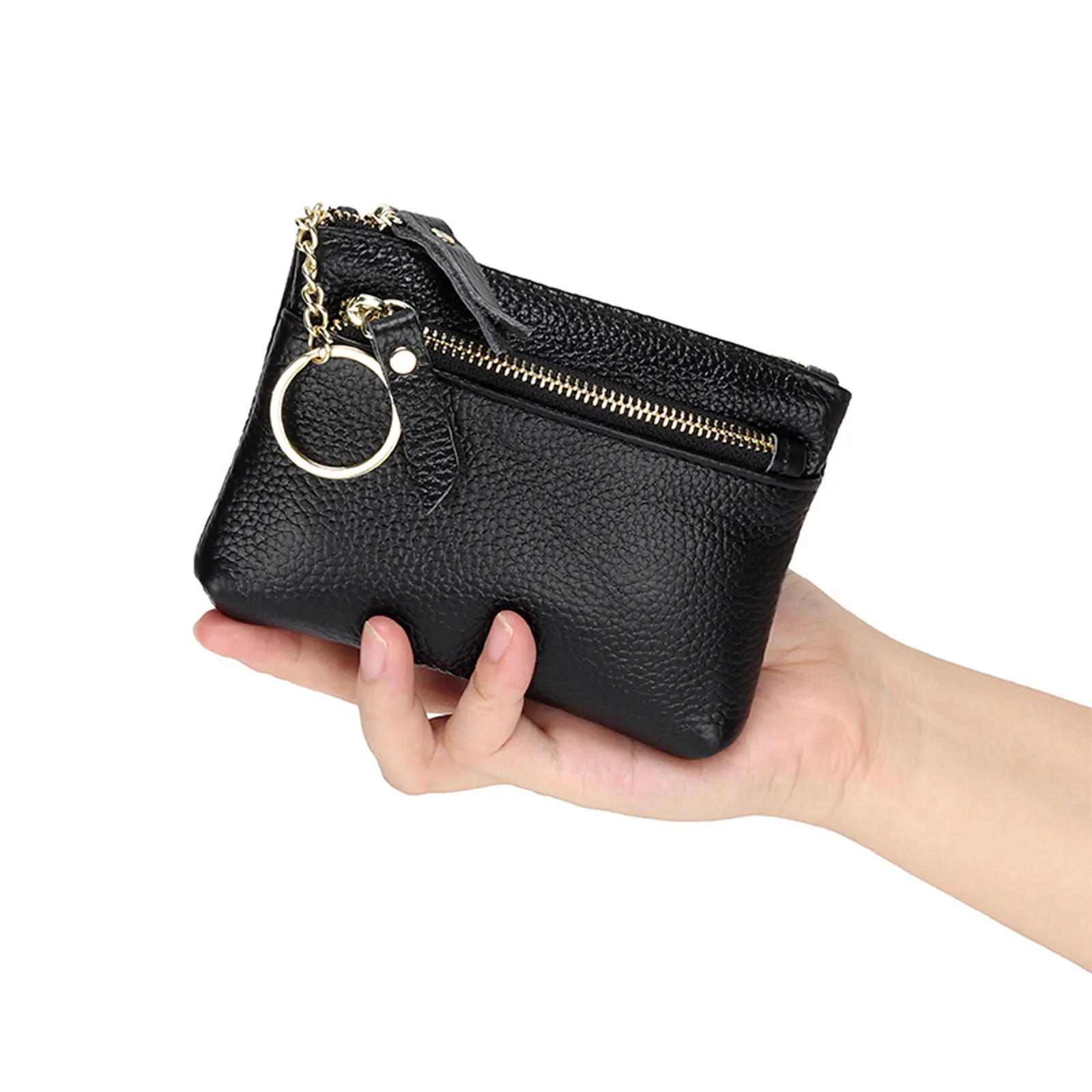 

Women Coin Purse Short Small Wallet Credit Card Holder Case with Keychain Genuine Leather Ladies Cute Zipper Money Bag