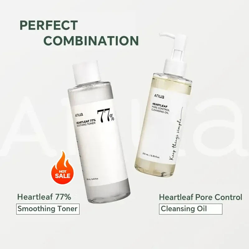 Korean Anua Heartleaf Skincare Set Moisturizing Toner Deep Cleansing Cleanser Pore Control Makeup Removal Oil