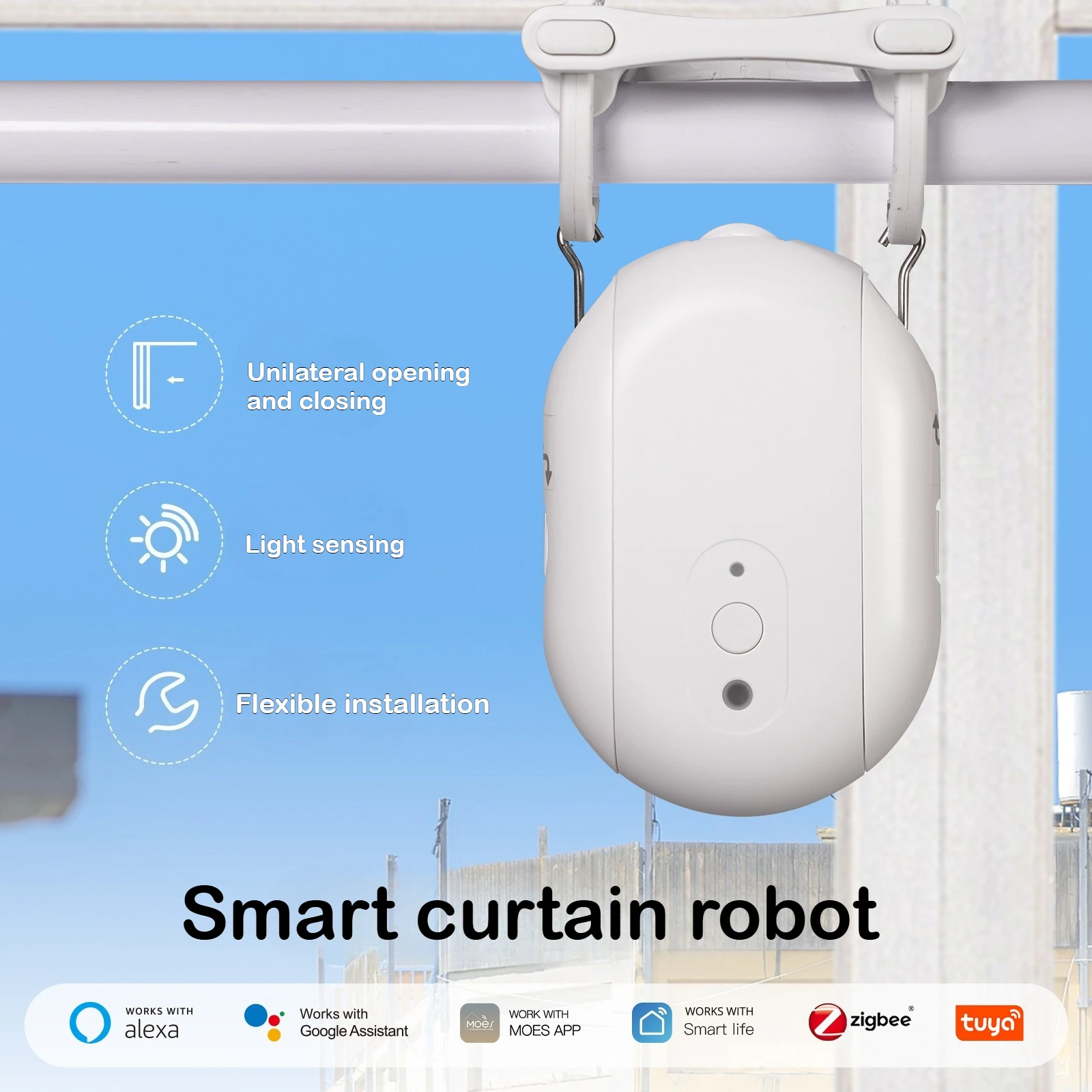 Tuya Smart Home Bluetooth แอพหุ่นยนต์ม่าน Zigbee สําหรับรีโมทคอนโทรล เข้ากันได้กับม่านเปิดปิดก้านโรมัน 1