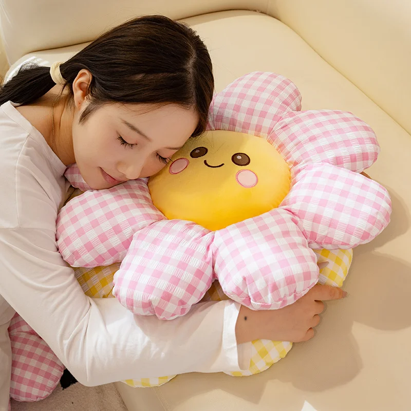 아름다운 해바라기 플러시 장난감 부드럽고 아늑한 실물 같은 체크무늬 꽃 쿠션 따뜻한 소파 의자 쿠션 사랑스러운 홈 데코