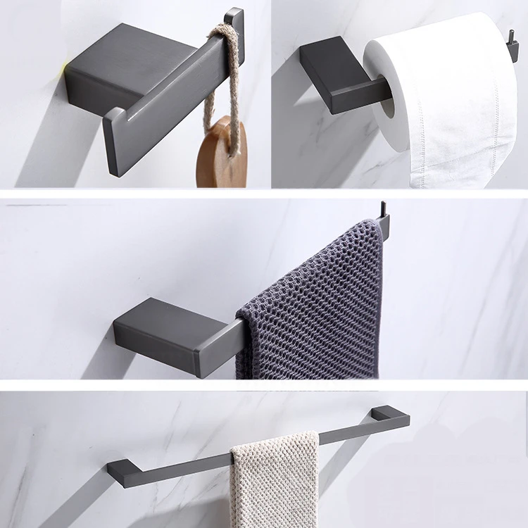 Description Picture 4 of itemModern Gun Grey Bathroom Accessories Stainless Steel Wall Mounted Bathroom Shelf Set
