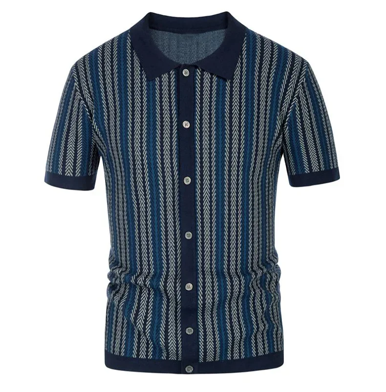 Summer new men's striped T-shirt polo Shirt High quality Ice silk fabric breathable wiry size Casual beach style mens shirts 3XL 23 S84cad3feac30412eb67dde6c7da12fc9G