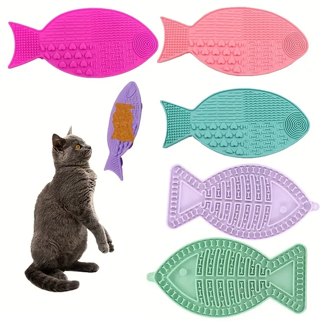 Interactive Fish-Shaped Kittens Lick Mat with Suction Cups - SlowFeeder Silicone Pet Feeding Mat for Healthy Eating Habits