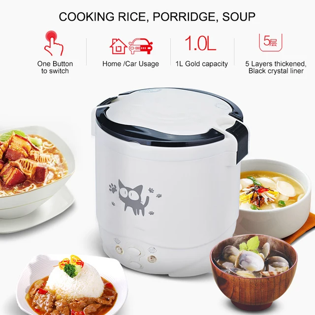 Multifunction Rice Cooker Portable 1L Water Food Heater Machine Lunch Box Warmer 2 Persons Cooking Machine for Home Car Truck 4