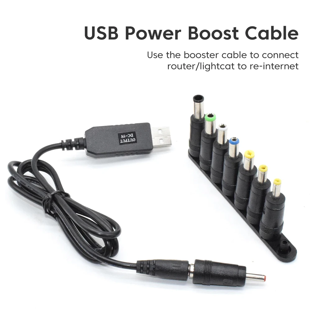 Universal USB to DC Power Boost Converter Cable with 8 Adapters - 5V to 12V Charging Solution