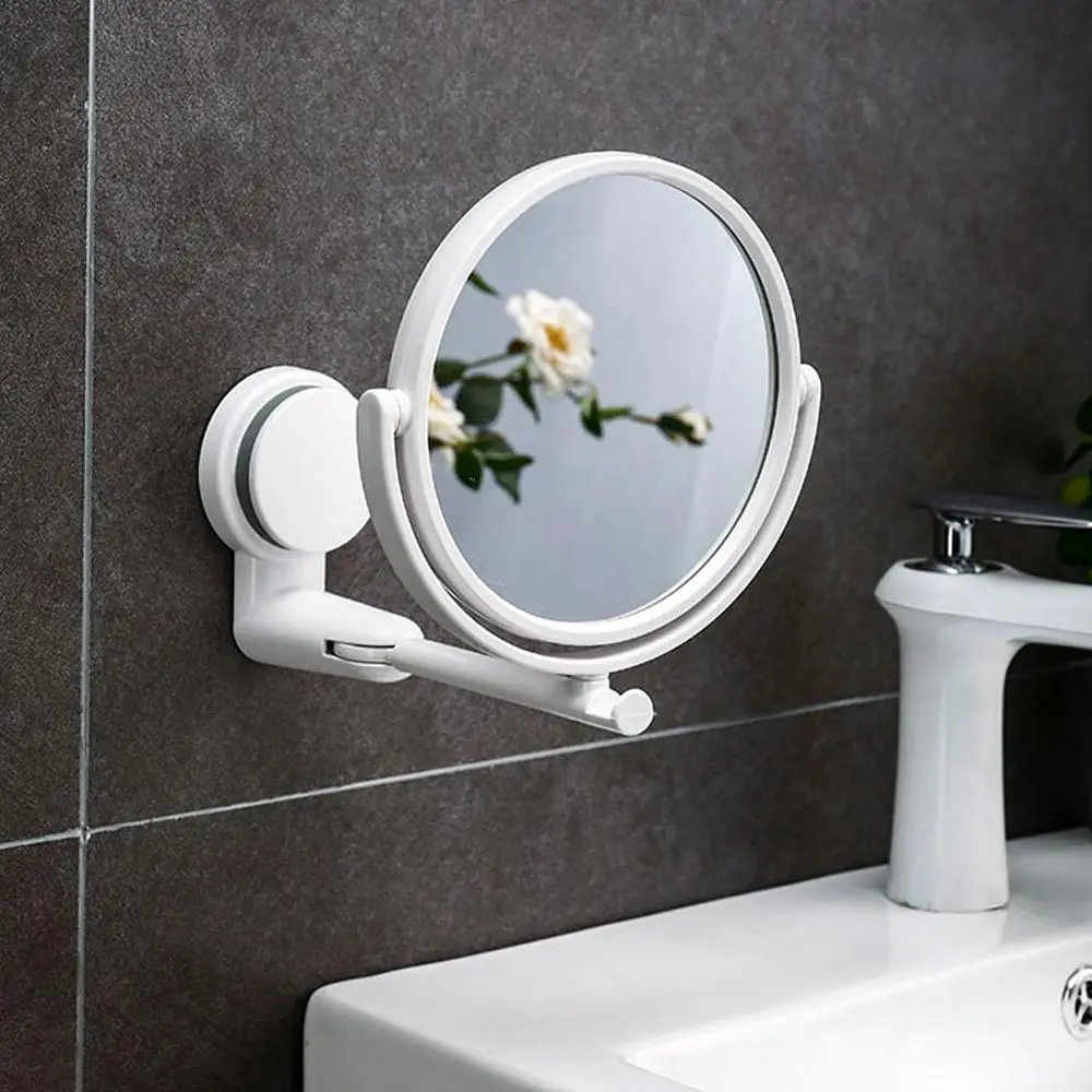 Plastic Self Adhesive Wall Hang Round Vacuum Suction Folding Makeup Supplies Vanity Mirror Shave Mirrors Bath Mirrors 2
