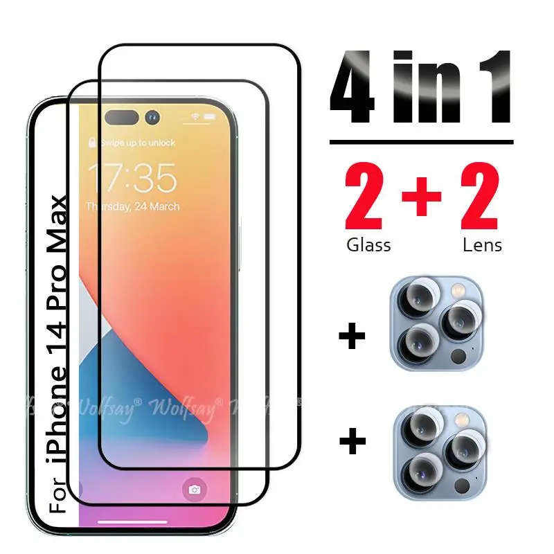 

For iPhone 14 Pro Max Glass Screen Protector For Apple iPhone 15 14 13 12 11 Pro Max Tempered Glass Camera Lens Film Glass