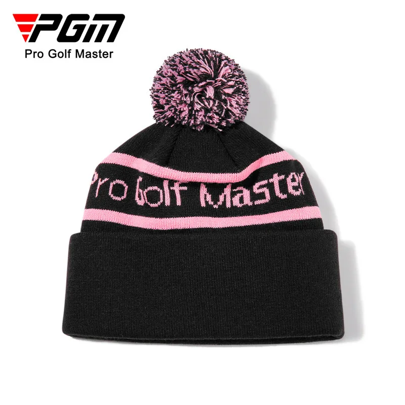 PGM Winter Women Knitted Letter Golf Caps Ladies Keep Warm Coldproof Hats Thicken Beanie Headcover Fur Pompom Plush Sport Cap
