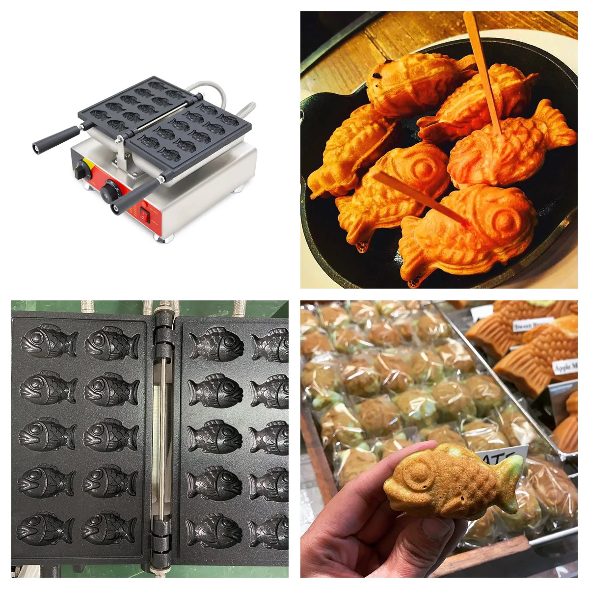 kitchen appliances mini fish taiyaki maker japanese fish shaped bakeware mold plates mini custard taiyaki waffles cake baker pan 10 PCS Commercial Electric Big Eyes Small Fish Waffle Maker Mini Fish Shaped Waffles Iron Cake Taiyaki Machine Kitchen Appliance