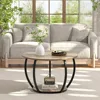 Round Coffee Table with Storage, 27.6 inch Small Living Room Tables with Adjustable Feet, Farmhouse Center Table for Home Office 2