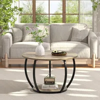 Round Coffee Table with Storage, 27.6 inch Small Living Room Tables with Adjustable Feet, Farmhouse Center Table for Home Office 2