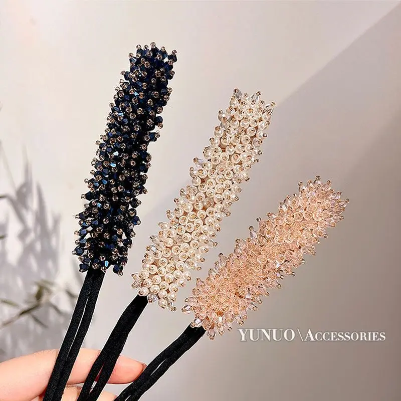 Women Easy Hair Bun Maker Floral crystal Donut Updo Hair Stick DIY Plate Hair Bendable Hairband Chignon Hair Accessories Gift 2