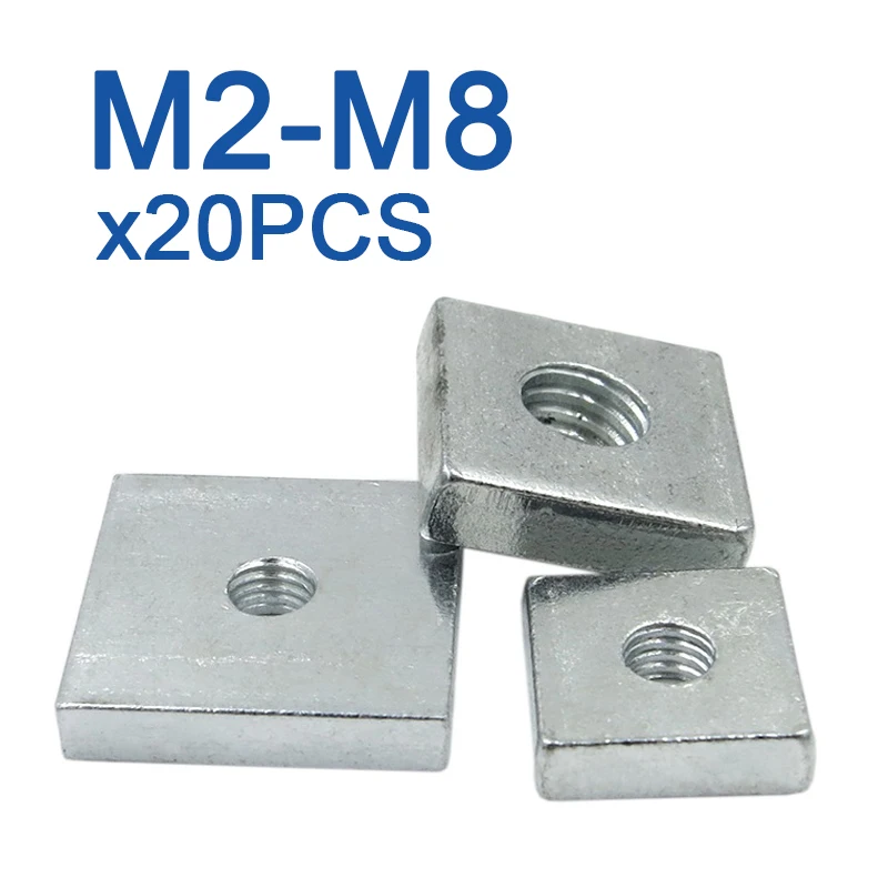 20/ 40pcs/lot Square Nut M3 M4 M5 M6 Carbon Steel Galvanized Zinc