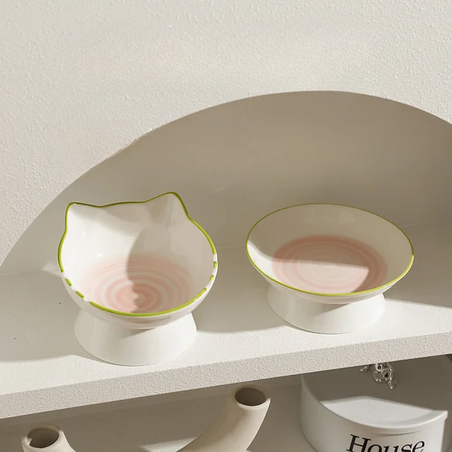 Cat Bowl Ceramic Cat Food Bowl Dog Bowl Food Bowl Rice Bowl Large-diameter Water Bowl Slanted Mouth Bowl Anti Knock Pet Supplies