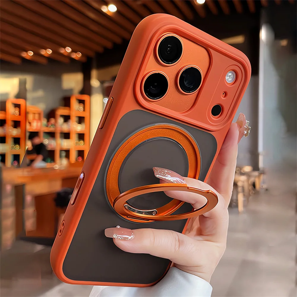 Luxury Magnetic Aluminum Alloy Stand Phone Case with 360° Rotating Folding Bracket Protective Cover