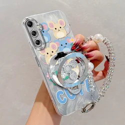 Adorable Mouse Phone Case Set with Lanyard and Stand - 3 Pieces - Galaxy A50s (Silver)