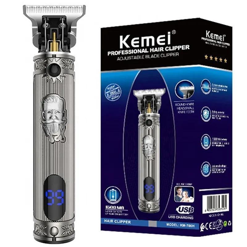 원래 Kemei 강력한 금속 하우징 남성용 전문 헤어 트리머 전기 수염 트리머 클리퍼 헤어 이발사 무선 세트