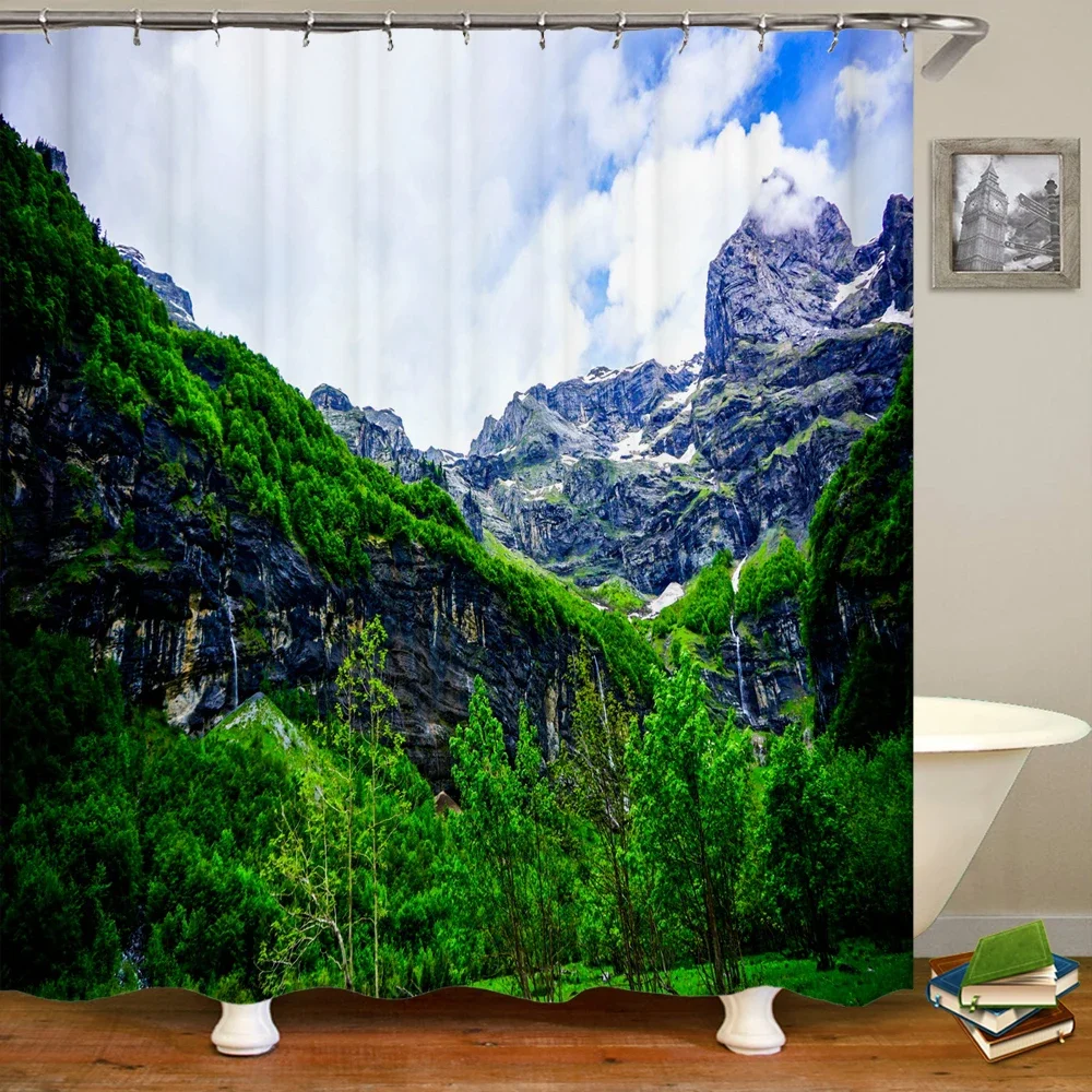 

3d Printed natural Mountains Forest landscape Shower Curtain Polyester Fabric Waterproof Bathroom Curtains With Hooks 180*180