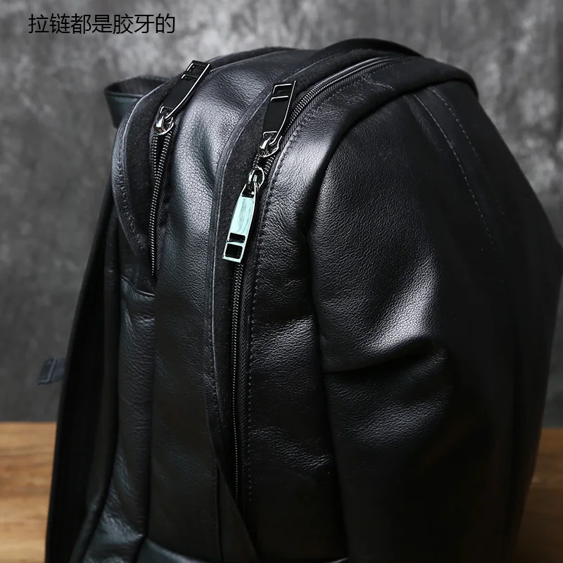 NZPJ Leather Men's Backpack Natural Cowhide Large Capacity Travel Bag Outdoor Schoolbag Business Computer Bag For 15 Inch Laptop