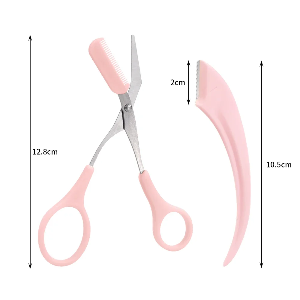 Eyebrow Trimmer Set 2PCS Portable Brow Comb Scissors Eyebrow Knife Women Professional Face Shaver Hair Removal Razor Makeup Tool