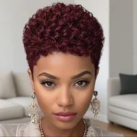 Perruques Afro courtes crépues bouclées perruque de cheveux humains coupe lutin Wi perruque courte pleine Machine faite perruque pour les femmes 3