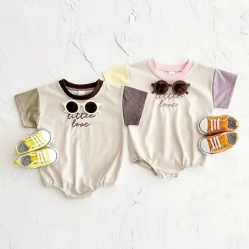Summer Infant Clothes Baby Bodysuit 2024 Newborn Girl Romper Casual Letter Embroidery Button Jumpsuit Short Sleeve Boys Clothes