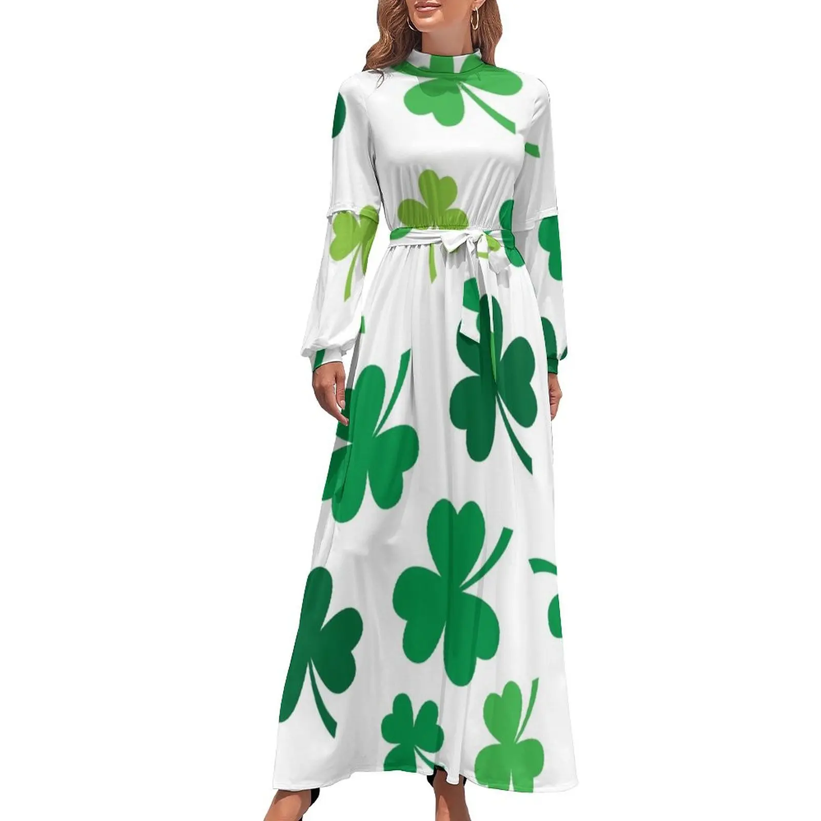 thumbnail image 1 of Vestido largo con tréboles irlandeses por todas partes, vestido de cumpleaños, vestidos de mujer para mujer 2024, vestido de invitada de boda 2024, 1 of 5