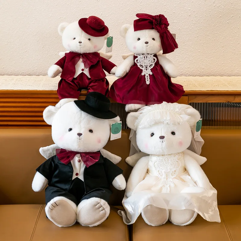 

2023 Cute Wedding Angel Bear Doll Plush Toys Wedding Decorations Teddy Bear Dolls Press Bed Doll Kid Christmas Birthday Gift