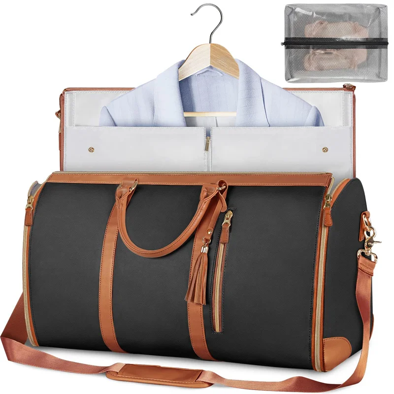 

2023 NEW Unisex Women PU Leather Folding Suit Storage Bag Large Capacity Hand Travel Luggage Bag Multi Function Messenger Bag