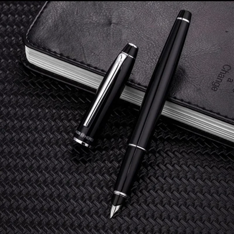 Fountain Pen HERO 372-2 Black Sliver Clip Fountain Pen Retro Ink Pen Finance Nib Fine 0.5mm Business Office School Supplies Stationery