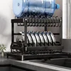 2-tier Kitchen Drain Rack Dish Storage Rack Kitchen Dish Drying Rack with Drain Tray Countertop Tableware Storage Drain Board 6