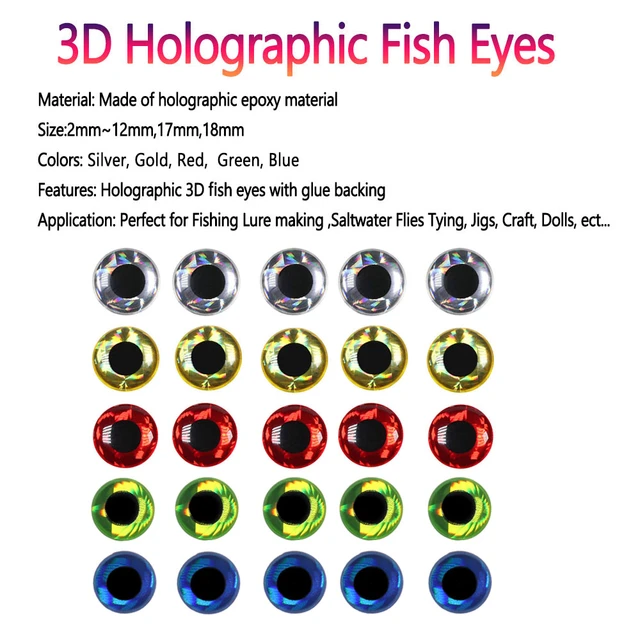 Bimoo 100pcs 3D Holographic Fish Eyes Saltwater Streamer Flies Tying  Material Jigs Craft Dolls Eyes Fishing Jig Lure Bait Making