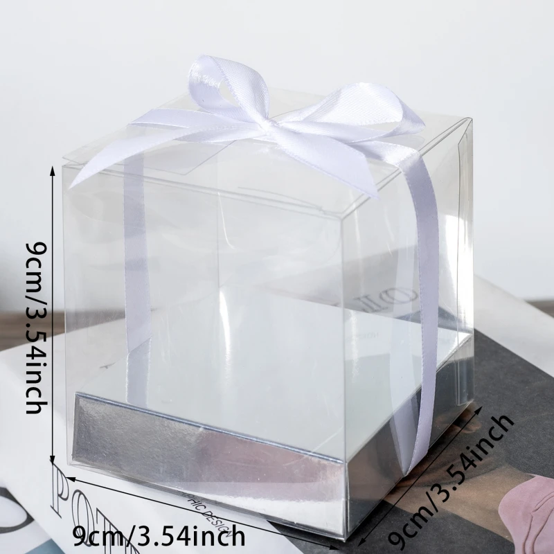 12Pcs PET Square Transparent Cupcake and Cake Boxes with Decorative Ribbons, Clear Plas... - SKU STCB1745 - UGI Packaging