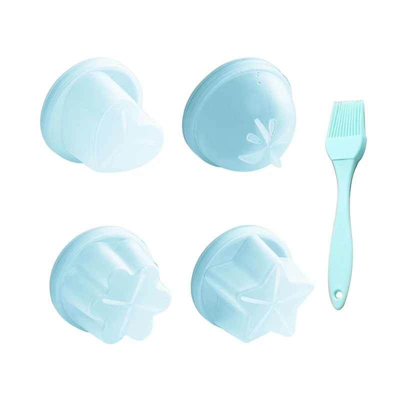 4 Pieces/Set Cute Plastic Egg Boiler Kitchen Cooking Tools Egg Mold Form With Lid Brush 4 Shapes Gray/Green/Blue