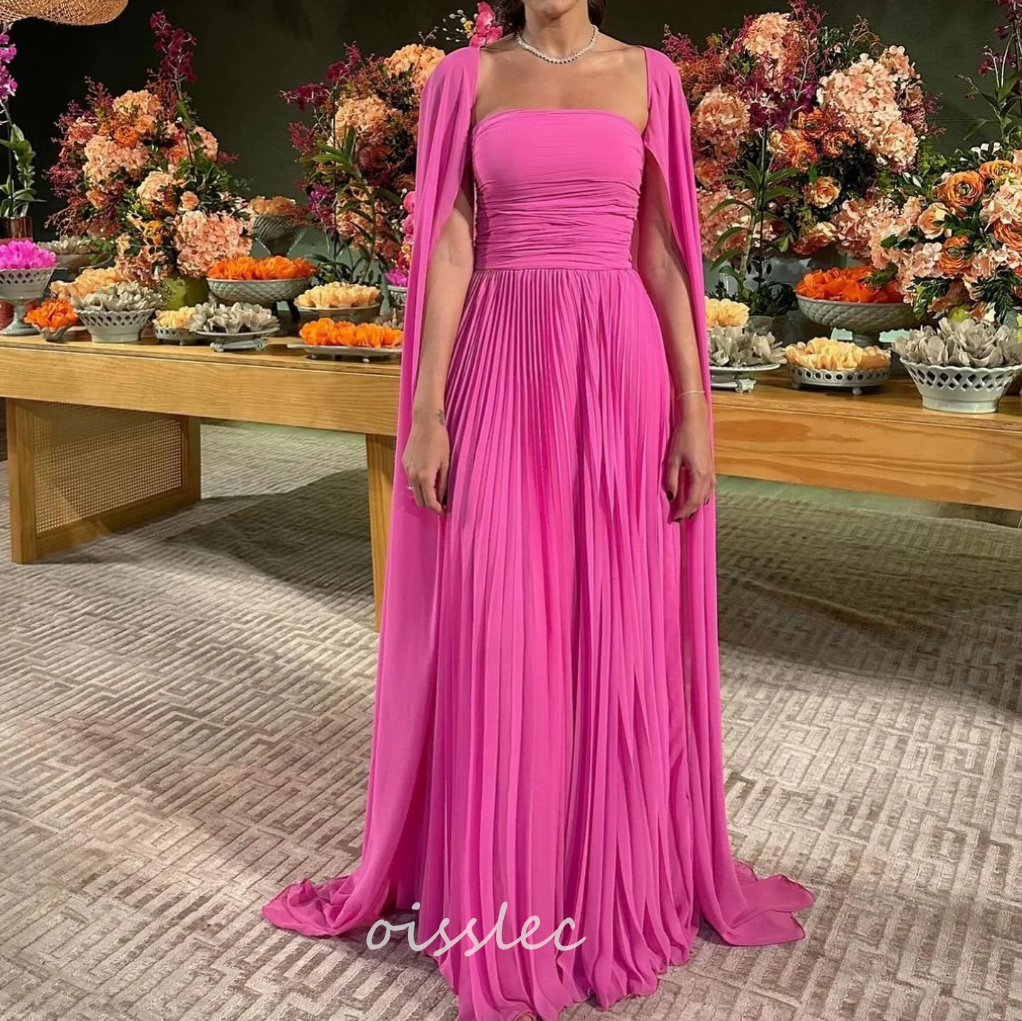 

Oisslec Ruffled Prom Dress 2024 Long Sleeve Cocktail Dress Floor Length Long Formal Evening Party Dress 2024 robes de soirée
