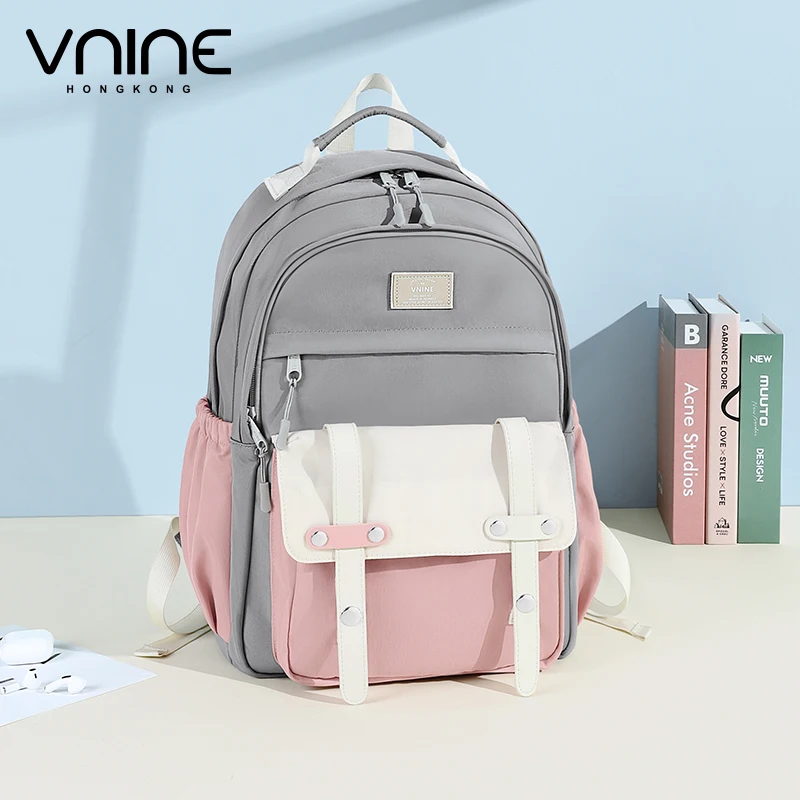 VNINE backpack for junior high school girls, simple and casual student backpack, large capacity travel backpack for men