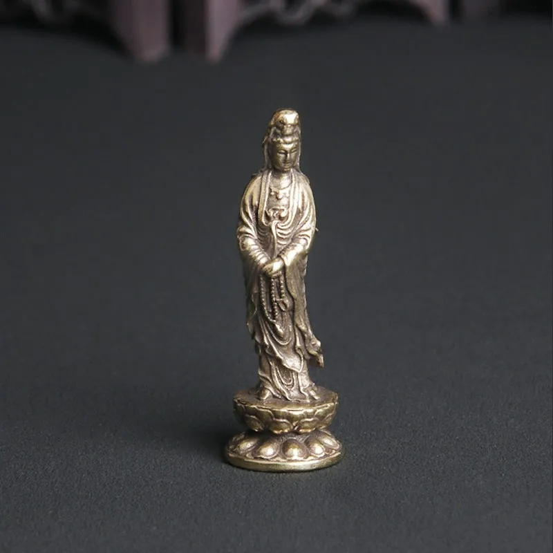 

Antique Brass Lotus Seat Guanyin Bodhisattva Desktop Ornaments Dedicated To Buddha Statues Nanhai Guanyin Statue