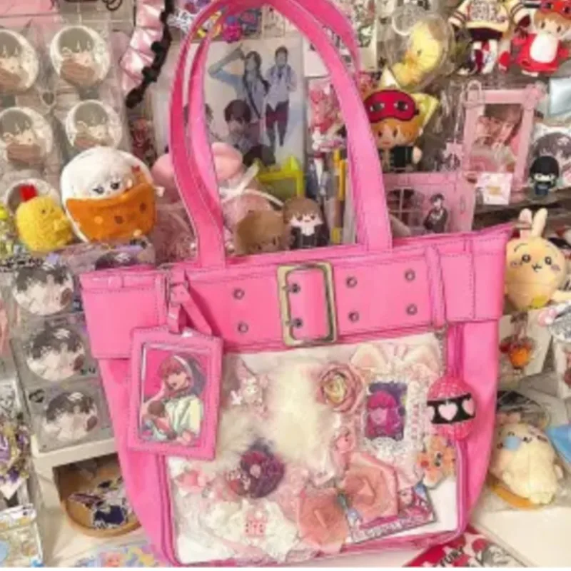 JIAERDI Harajuku Pink Ita Bags Women Japanese Transparent Pu Leather Large Capacity Tote Bag Female Hot Girls Handbag Aesthetic