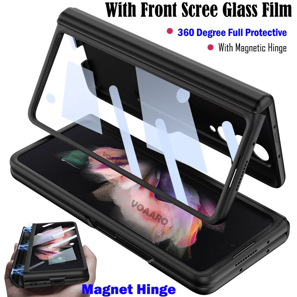 

For Samsung Z Fold 4 Magnetic Hinge Case for Samsung Galaxy Z Fold 4 5G Hinge Protective Case with Front Sreen Glass Film Cover
