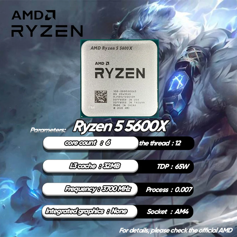 AMD Ryzen 5 5600X NEW R5 5600X 3.7 GHz 6-Core 12-Thread CPU Processor 7NM  65W L3=32M 100-000000065 Socket AM4