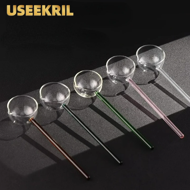 Creative Long Handled Glass Spoons Heat-resistant Bar Stirring Spoon Transparent Honey Dessert Spoons Bar Kitchen Accessories