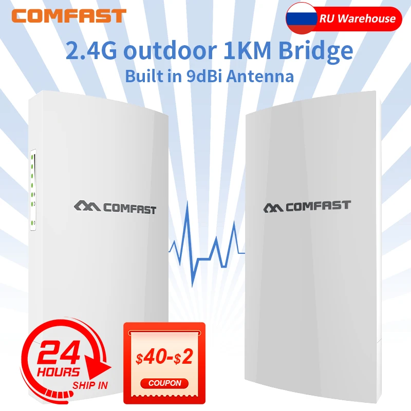 COMFAST CF-E130N 1KM 300Mbps 2.4Ghz Mini punto de acceso inalámbrico para exteriores Puente WIFI CPE Antena WI-FI de 9dBi Enrutador nanoestación