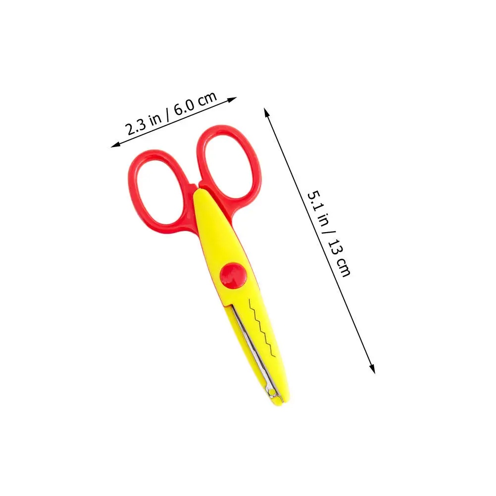 6Pcs 가위 플라스틱 둥근 팁 레이스 패턴 정밀 DIY 공예 종이 가위 편안한 그립 도구