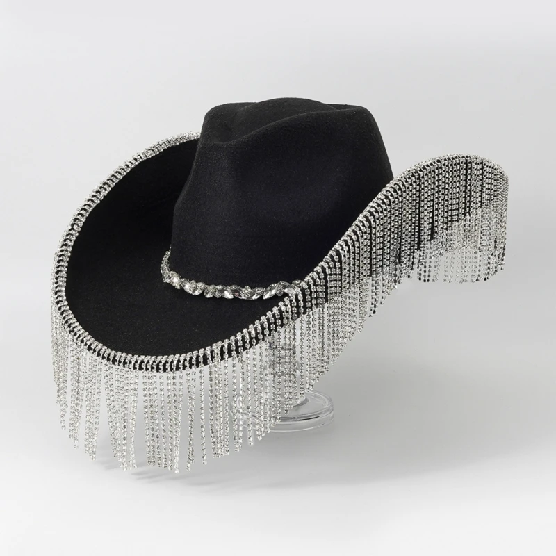 

Hat Tassels Cowboy Hat Versatile for Men Women Singers Comedian R7RF
